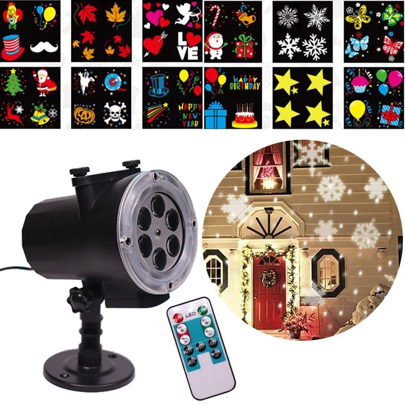 

12 Patterns DIY Christmas Laser Snowflake Lawn Projector Outdoor LED Waterproof Disco Light Santa Claus Xmas Navidad Party Decor