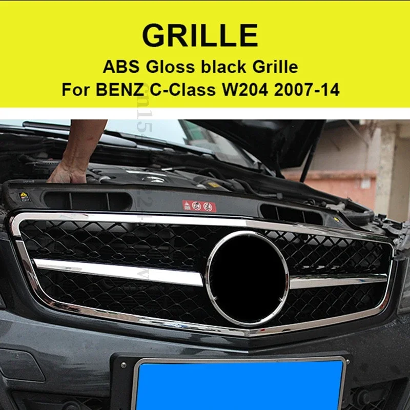Front Grille For Mercedes Benz W204 C Class AMG Style 2008-2014 C180 C200 C250  C300 C350 Tuning  Front Grill ABS Bumper Grille view 2