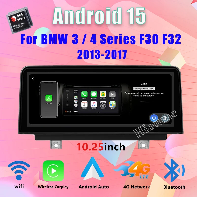 10,25 Zoll 6G 64G Auto-Multimedia-DVD-Player GPS-Navigation Android 15 für BMW 3er F30 F31 4er F32 F33 2013-2017 Radio Stereo Video Wireless Carplay Auto-Zentralsteuergerät