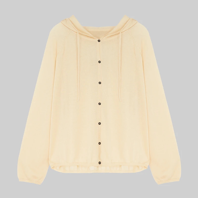 

Acetate Knitted Hoodie Long Sve Women's Cardigan Regular Fit Button Closure Lenzing Lyocell Fiber Winter Faion Ladies' P...