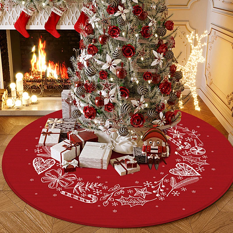 Tapis de sapin de Noël rond en velours cristal léa, imprimé de Noël, tapis de salon, fête, fournitures de décoration intérieure festives, 20 cm, 40 cm, 80 cm, 100cm