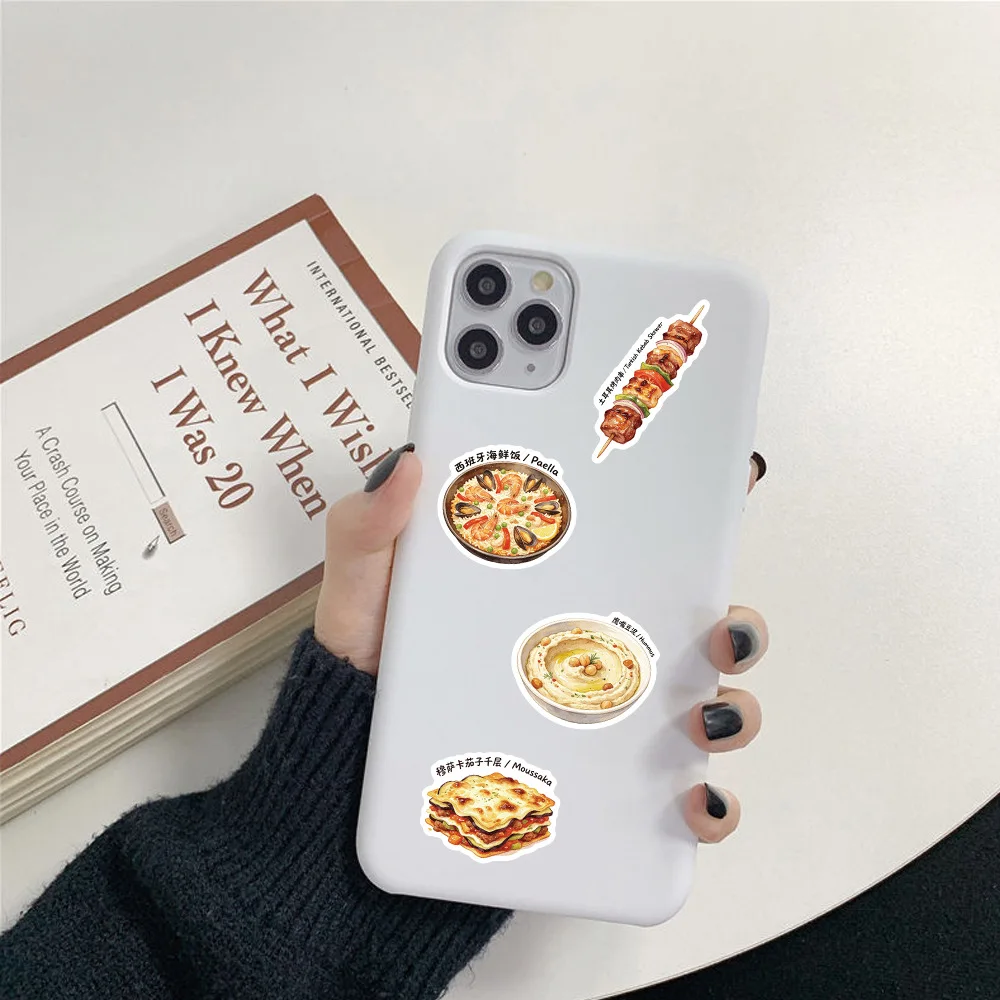 50Pcs Mediterranean Food Graffiti Cartoon Bread Seafood Stickers for Stationery Reward Skateboard Helmet Journal DIY Decor Decal