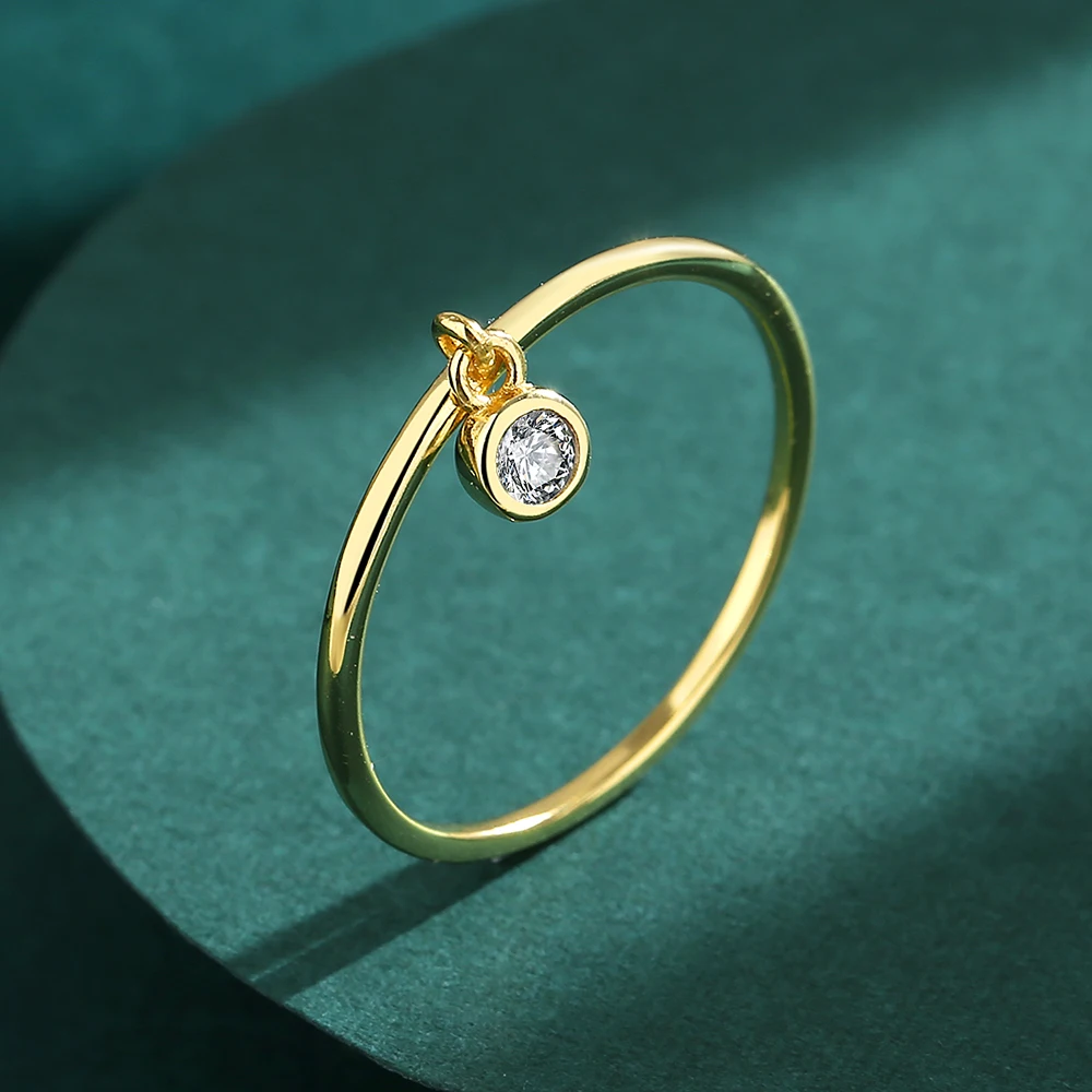 2022 NEW Simple 18K Gold Small Round Diamond Crystal Couple Ring For Women Authentic Sterling Silver Anniversary Gift Jewelry