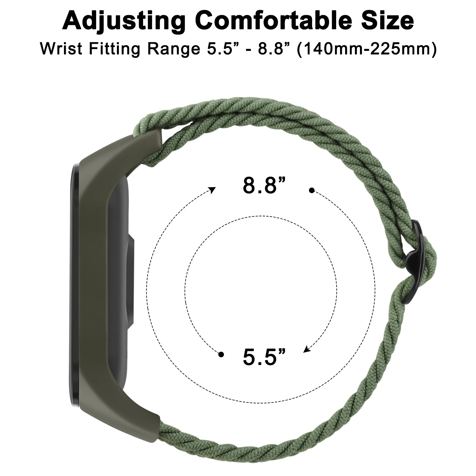Geflochtenes Armband für Xiaomi Mi Band 7 6 5 4 3, elastisches, verstellbares Armband für Amazfit Band 5, Ersatzarmband – Detail 6