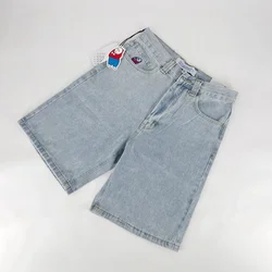 Jeans Hip Hop brodés rétro pour hommes, Streetwear graphique de dessin animé, Short en denim, Baggy Harajuku, Gym, Shorts de basket-ball, Grand garçon, Y2k