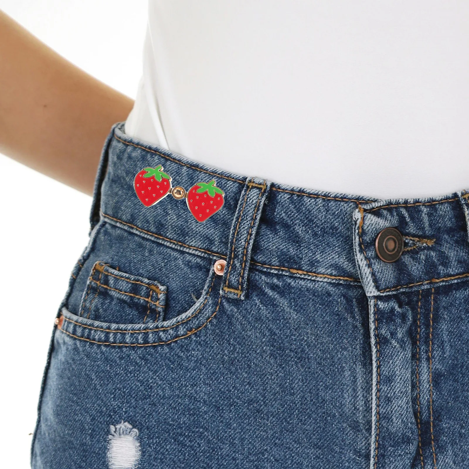 

1Set Strawberry Waist Tightener Clip for Jeans Pants Button Replacement Instant Cute Pin Buckle Waist Cincher
