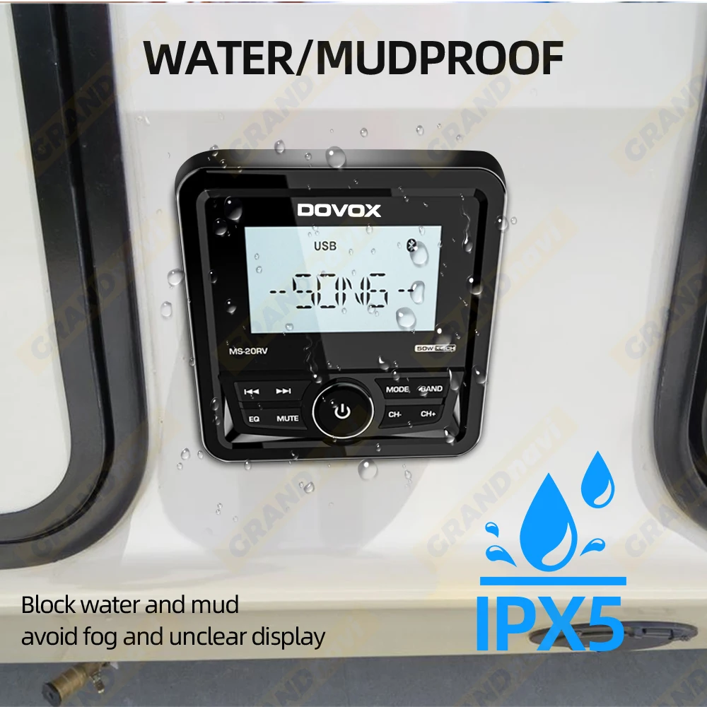 GRANDnavi Marine Radio Boat Stereo Bluetooth FM AM Digital Media Audio Player Waterproof For Yacht ATV UTV Golf Cart Motorcycle