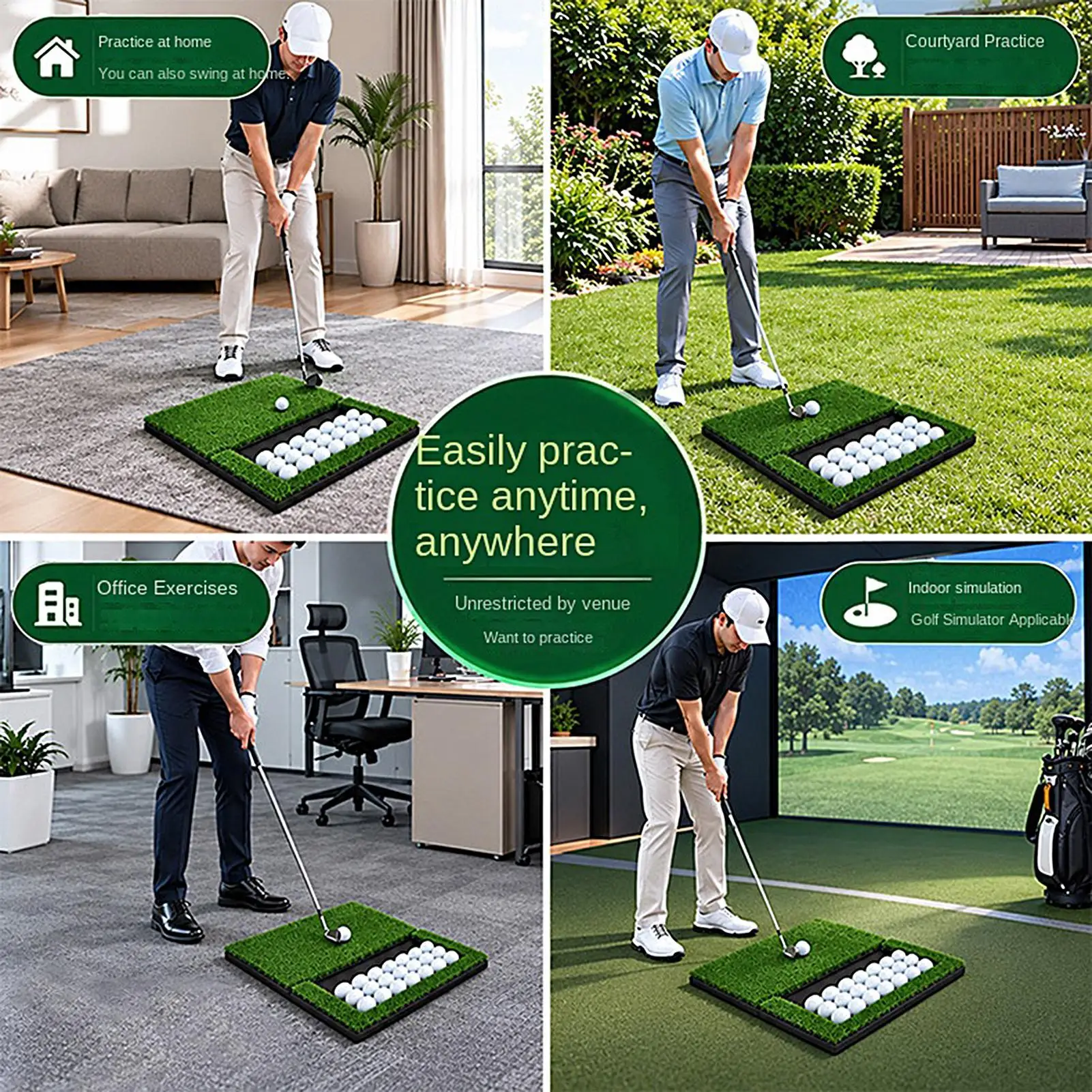 Golf Practice Mat Foldable Portable Anti-Slip Thick Shockproof Swing Chipping Driving Practice Turf For Home Garage Garden Yard