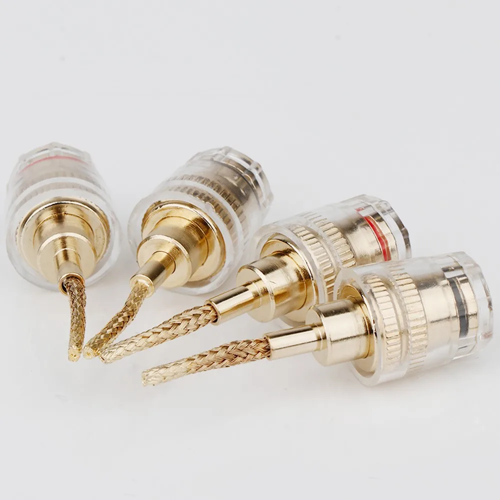 4MM Transparent Crystal Binding Post, Speaker Terminal Post with Braided Copper Wire and Banana Plugs, 4MM Female Banana Jack