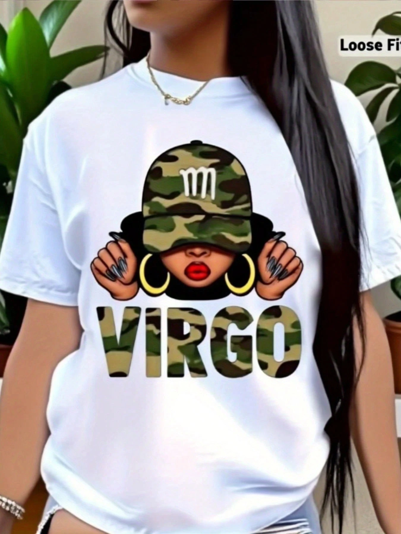 Women's Virgo Zodiac T-Shirt Oversized Short Sleeved Top with Virgo Symbol and Astrological Print Soft Round Neck Casual T-Shirt