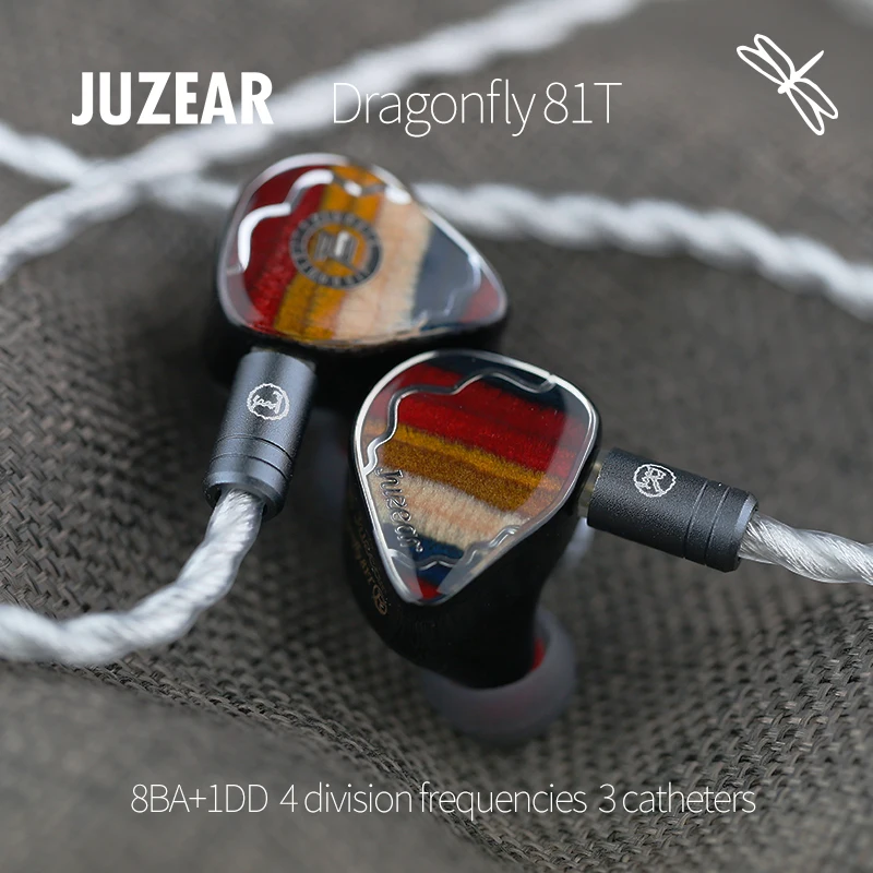 JUZEAR Dragonfly 81T IEMS 1DD+8BA HiFi In Ear Monitor Earphones Hybrid Drivers IEMs with 3.5+4.4mm Interchangeable Plugs