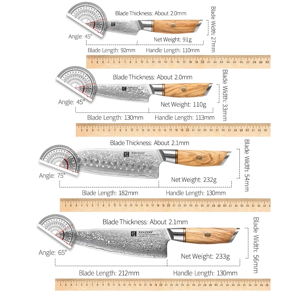 Imagem -05 - Xinzuo Peça Conjunto Titular da Faca Conjunto com Afiador Tesoura de Cozinha Energia Aço Damasco Ferramentas de Cozinha Madeira Oliva Lidar com