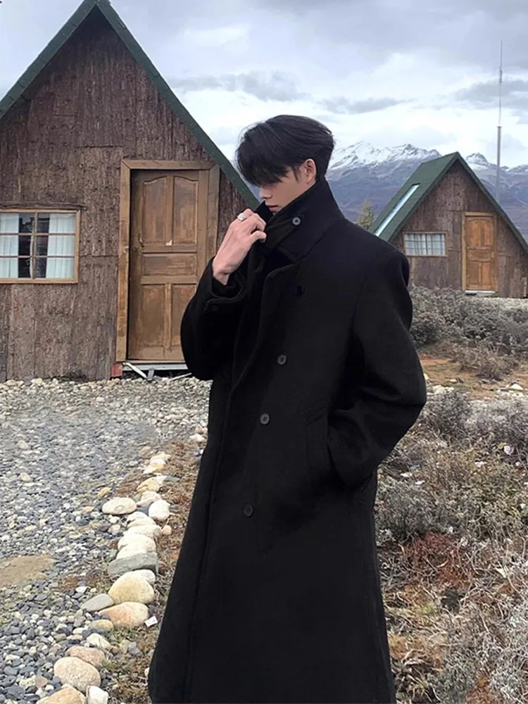 

Мужское шерстяное пальто Cleanfit Bla с воротником-стойкой средней длины, ветровка Briti Sle, верхняя одежда, осень-зима, модная молодежная одежда