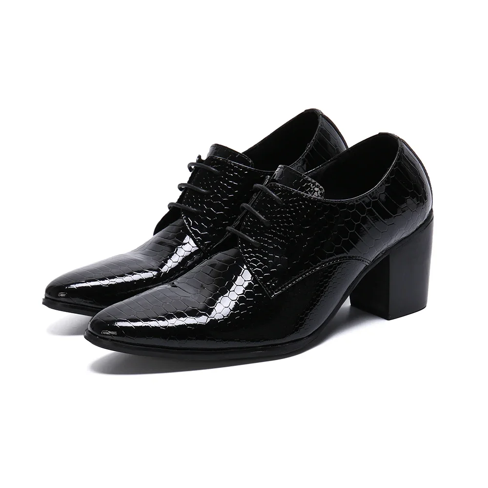 2023 Original Pointed Toe Evening Shoes Elegant Plus Size Lace Up Brogue Shoes Italian High Heel Real Leather Men Derby Shoes