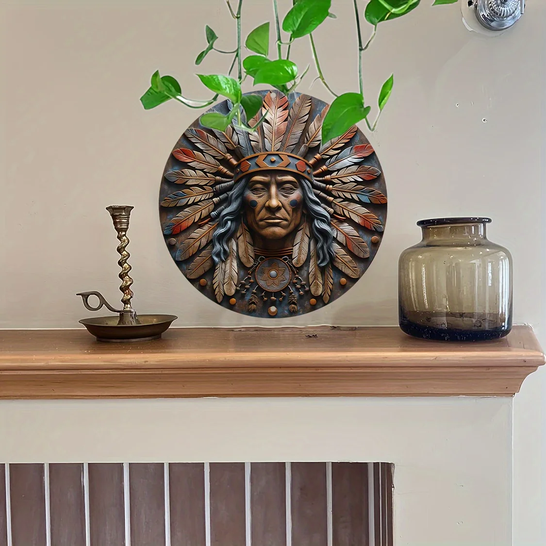8x8 Inch Aluminum Native American Mask Hanging Sign - UV Printed Outdoor Metal Wall Art with Higher Bending Resistance for Door