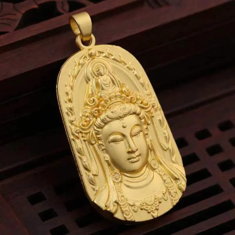 Big Leak Genuine Pure Gold Plated Guanyin Pendant for Men and Women\'s To Attract Wealth This Rich Forever Safe Pendant for Gifts
