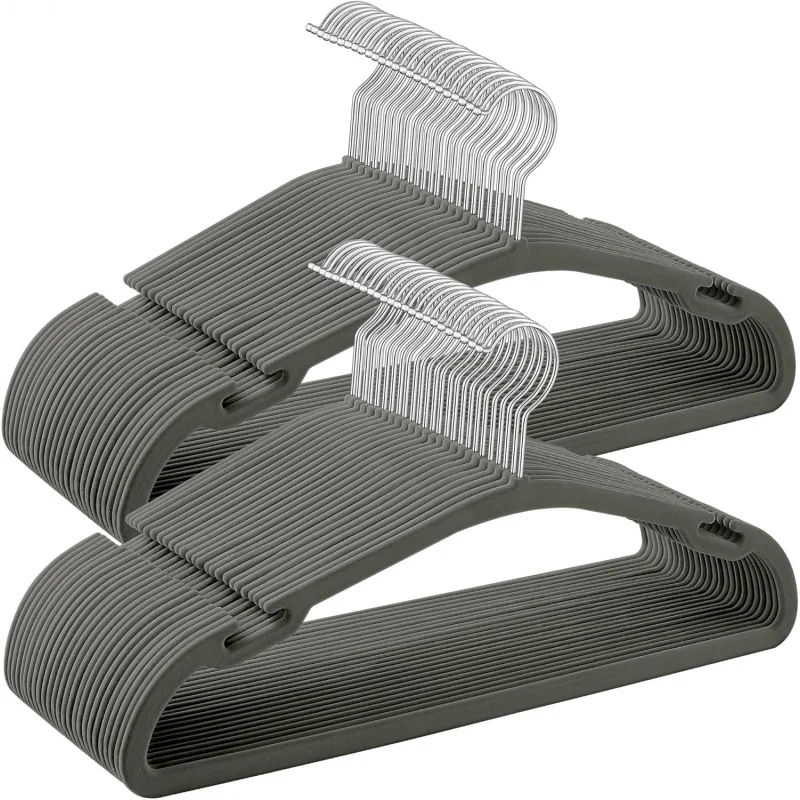 Cabides de veludo 50, cabides antiderrapantes, 17 x 8,3 polegadas, cabides com entalhes de ombros largos, barra de calças, 360 °     S