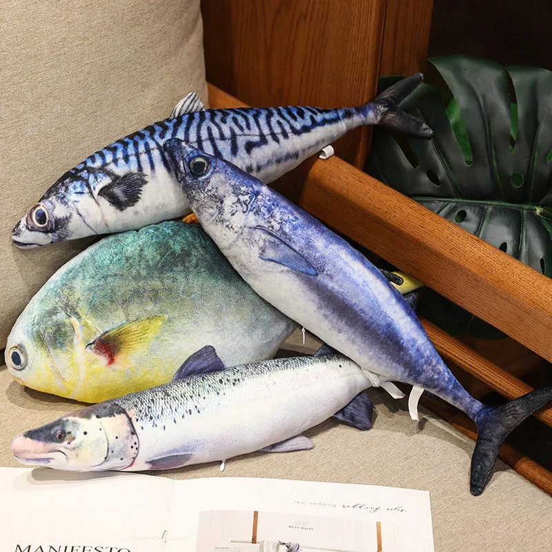 3D Simulation Fish Plush Toys Stuffed Tuna Salmon Autumn Saury Grouper Pomfret Sofa Pillow Pet Cat Teasing Toy Kids Toy