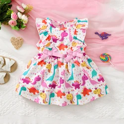 Fashion Cartoon Little Dinosaur Sleeveless Dress Suitable for Baby Girl 6 Months to 3 Years Toddler Girl Summer Cool Dresses