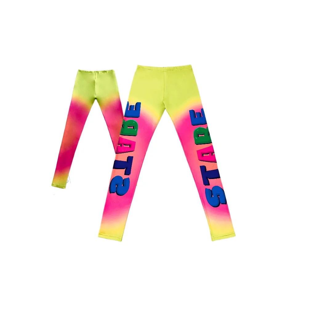 Gestreepte legging met kleurenletters Lente en zomer Nieuw contrastkleurenpatroon Trendy merk elastische en dunne sport-casual broek