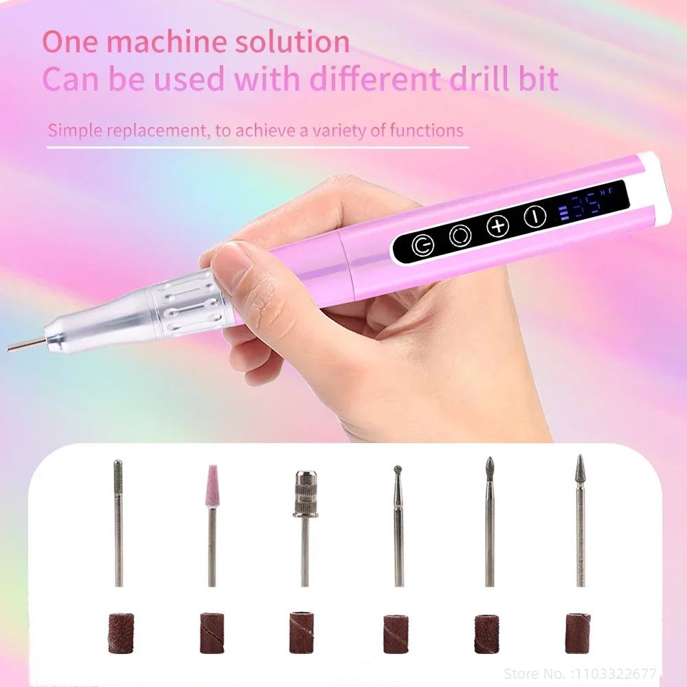 Perceuse à ongles professionnelle sans fil, 65W, 35000 tr/min, nouveau document, ultra lisse, moteur sans noyau, portable, stylo avec base de chargement