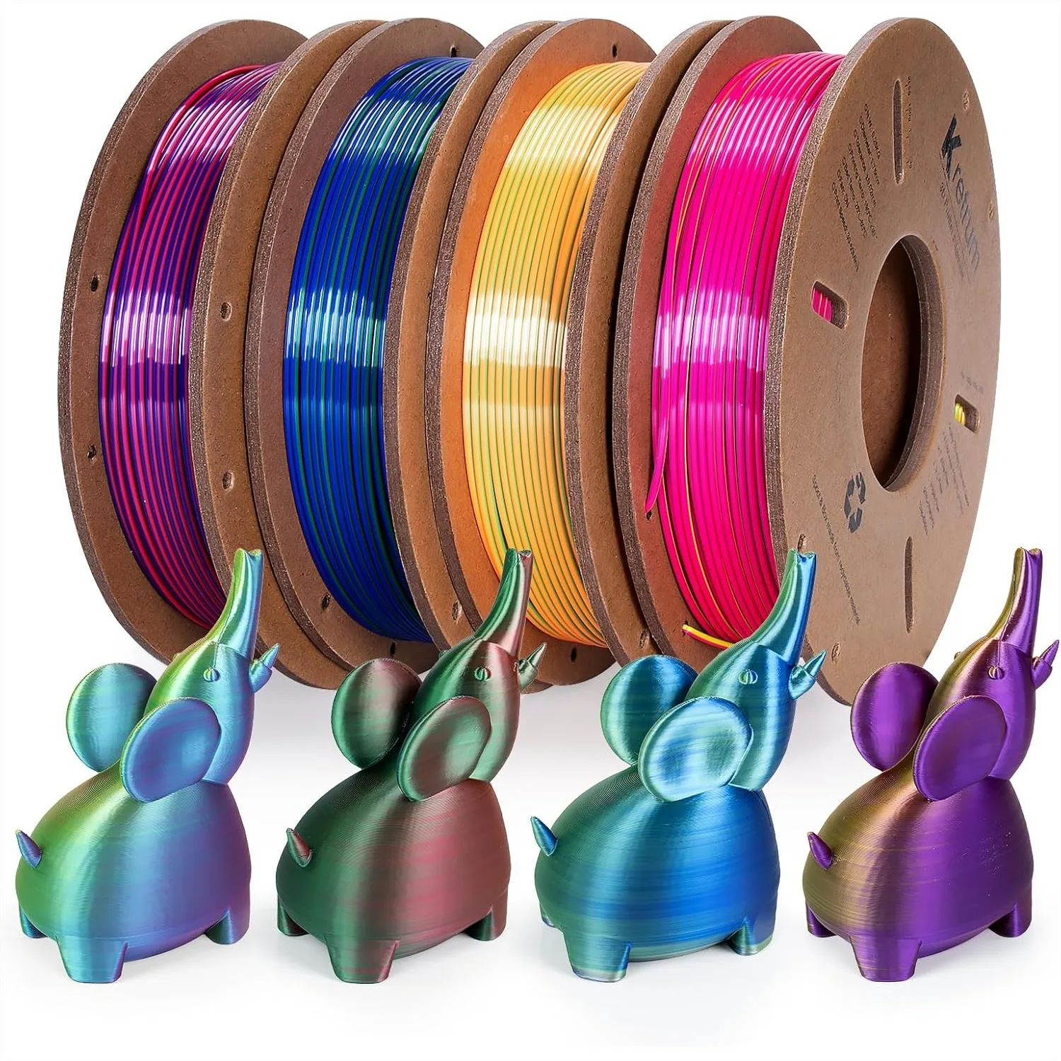 

Tri Color Silk PLA 3D Printer Filament Bundle 1.75mm, 4-Pack Multicolor Changing Filament with Silky Shine, Each 250g Spool
