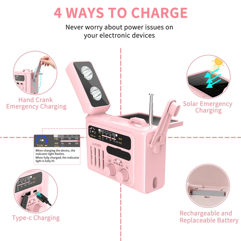 ABSQ-Multifunctional Solar Hand Crank Radio Portable AM/FM/NOAA Radio Bluetooth Speaker With LED Reading Lamp For Outdoor