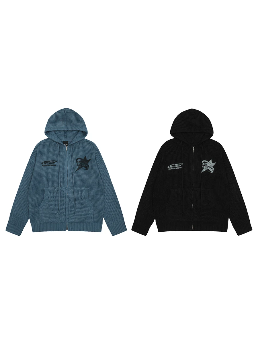 

TR BRUIFT American Street Sle Thi Needle Knitted Hat Sweatirt Loose Outerwear for Couples Casual Daily Wear