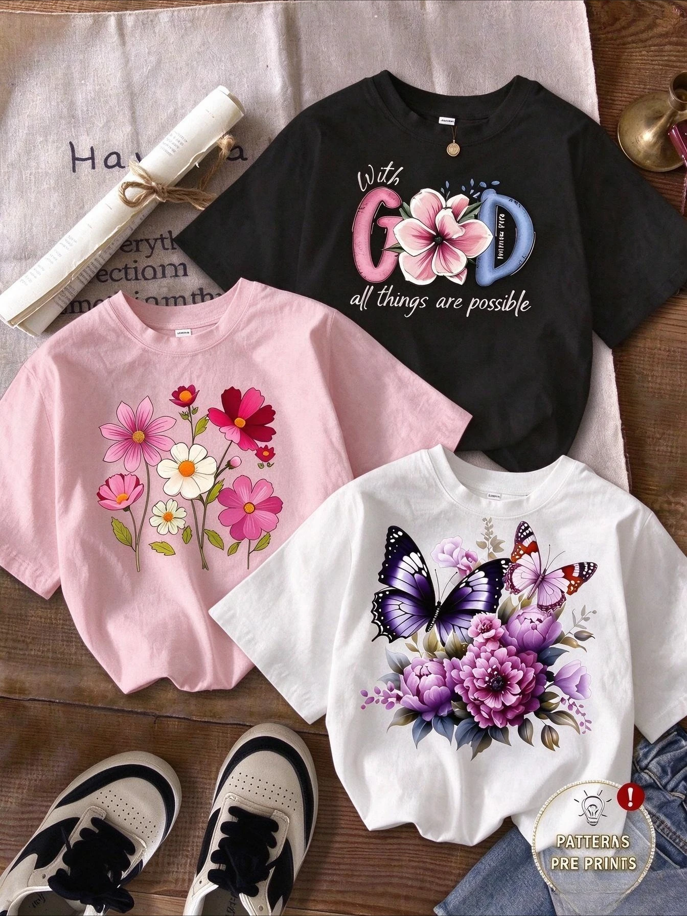3-Pack Cottagecore Aesthetic Flower T-Shirt Set Cute Wildflower Botanical Graphic Tee Vintage Butterfly Print Casual Women Clothes 2026