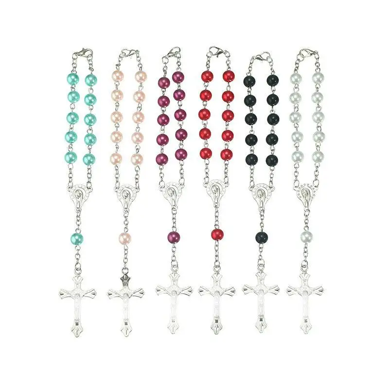 1Pc Cross-Shaped Bracelets Car Pendants Rosary Bracelets Bead Car Accessories Jewelry Gifts Themed Around Christlike Faith