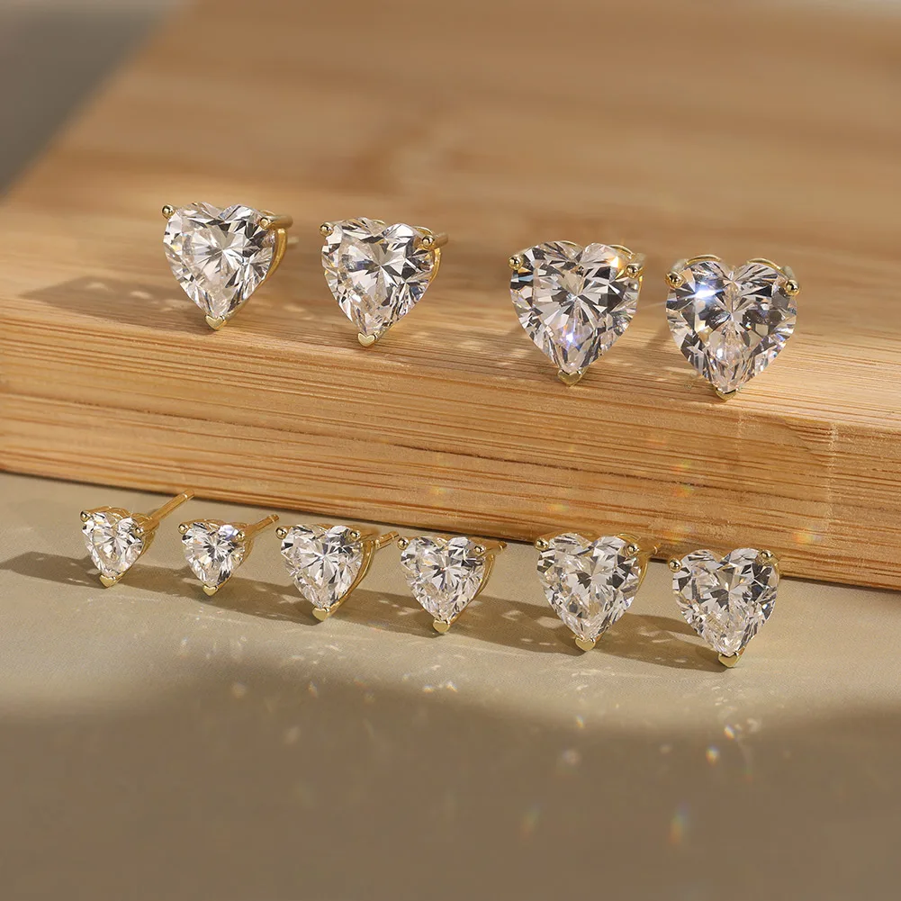 Cute Heart Shape 925 Sterling Silver 14K Gold Plated Moissanite Earrings For Girl Daily Wear Free Shipping
