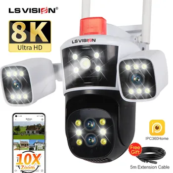 LS VISION 8K 16MP 10X Zoom WiFi IP Camera Buiten 6K Vier Lens Drie Schermen Human Auto Tracking CCTV Video Bewakingscamera's