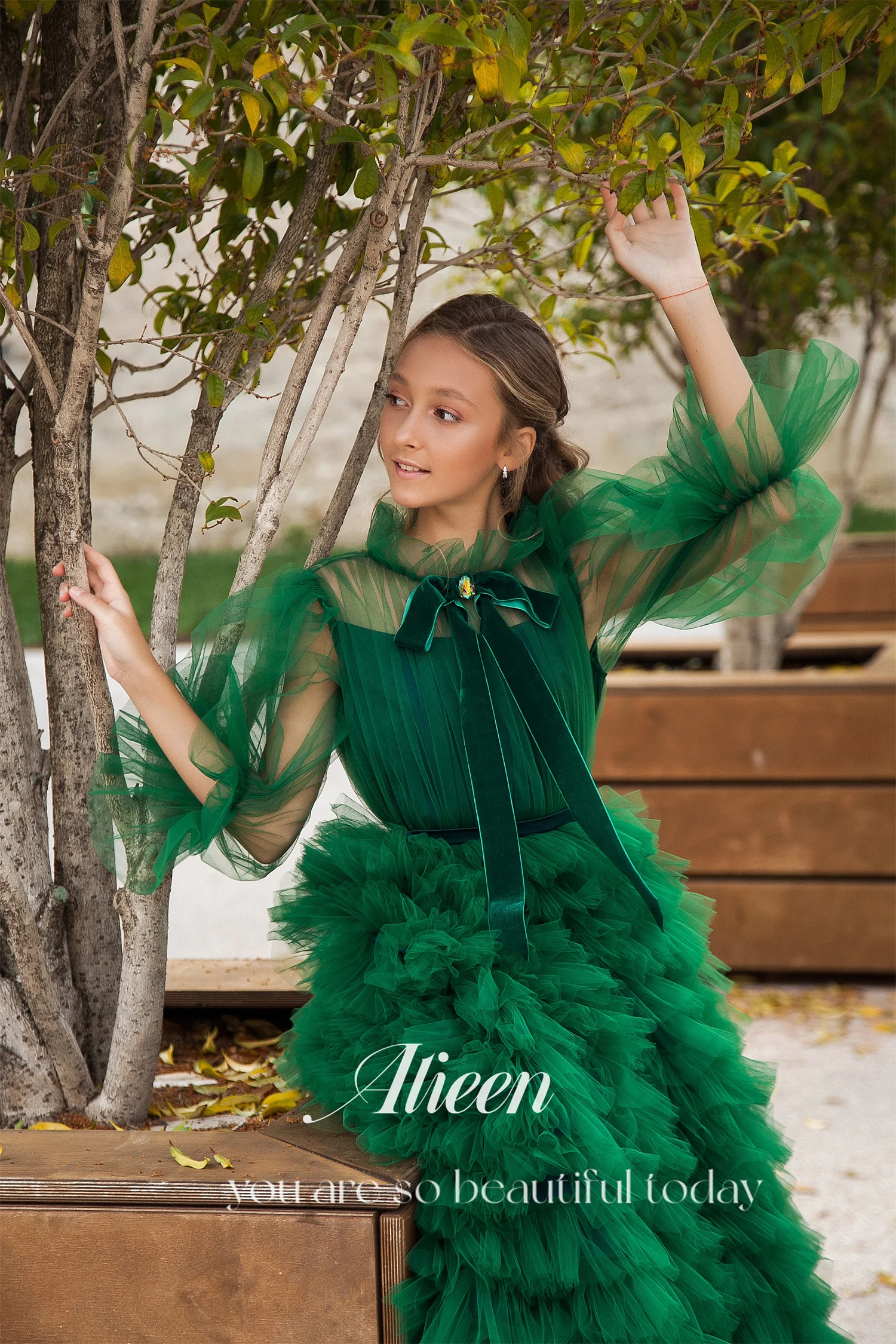 Princess Green Puff Sleeves Multi-layer Elegant Party Dresses for Women Luxury Prom Dress Customized Evening Gown Ball Gowns