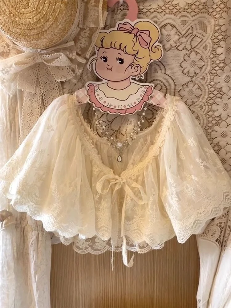 

Кружевная накидка в стиле Лолиты с галстуком-бабочкой, кукольный воротник, милый искусственный воротник, художественная двухслойная вышивка в стиле ретро для женщин