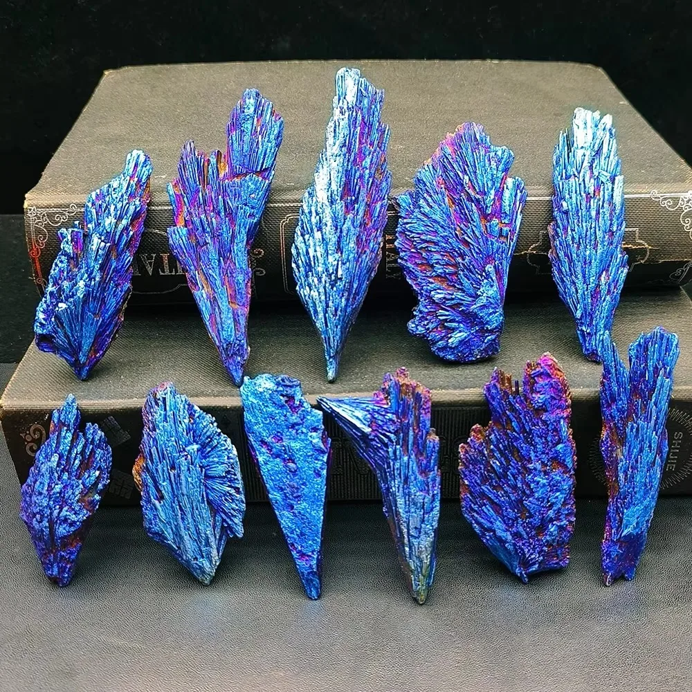 Natural Black Tourmaline Peacock Feather Electroplated Crystal Healing Reiki Mineral Specimen Diy Jewelry Home Decoration