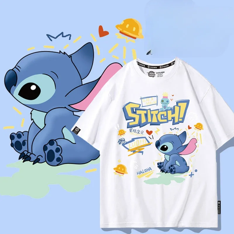 Cute Stitch Angel Summer 100% Cotton Children's T-shirt Outdoor Leisure Parent-child Top Street Fashion Children's T-shirt