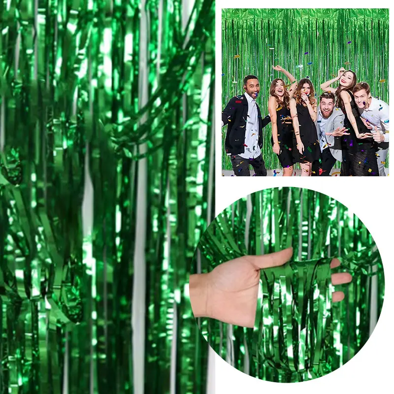 1m*2m Metallic Tinsel Foil Fringe Curtains Photo Backdrop for Weddings Birthday Shower Christmas New Year Party Background Decor