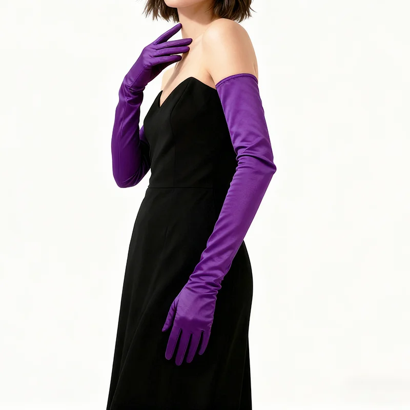 70cm Women Satin Elasticity Smooth Wedding Dress Opera Elbow Etiquette Gloves Performance Cosplay Evening Elegant Accessories