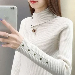 Women Solid Turtleneck Sweater Autumn Winter Thick Warm Long Sleeve Pullovers Ladies Jumper Knitted Coat Female Outfit Clothing