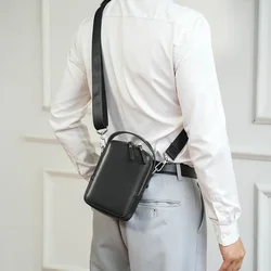 Bolso de hombro de cuero de vaca para hombre, Mini bandolera informal para teléfono móvil, funcional, a la moda