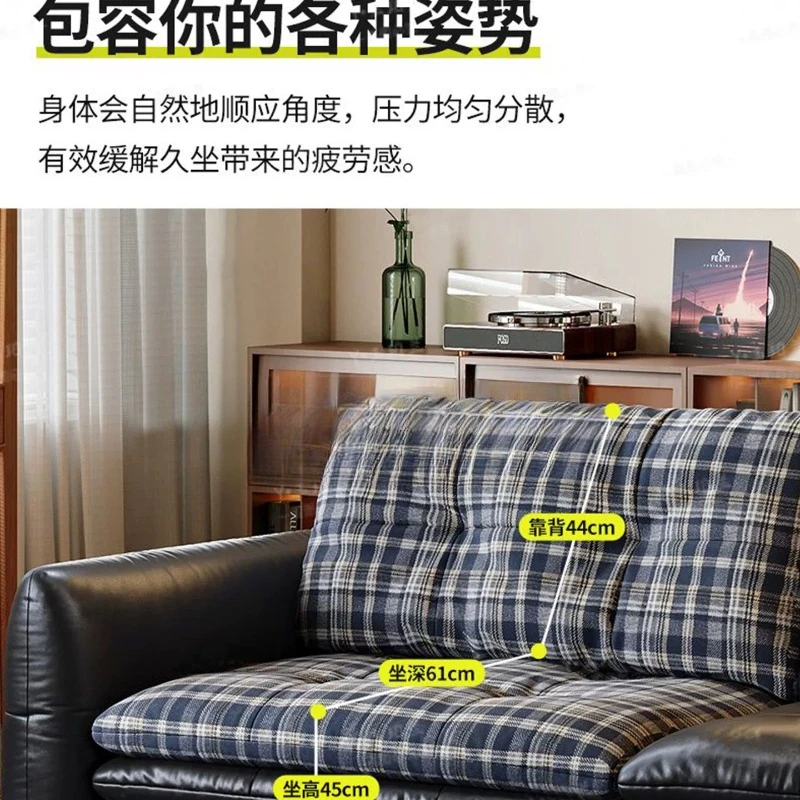 Oiled Wax Full Top-grain Cowhide Mixed Tone Straight Sofa Dual Season Detachable Leather Fabric Convertible Leisure Couch