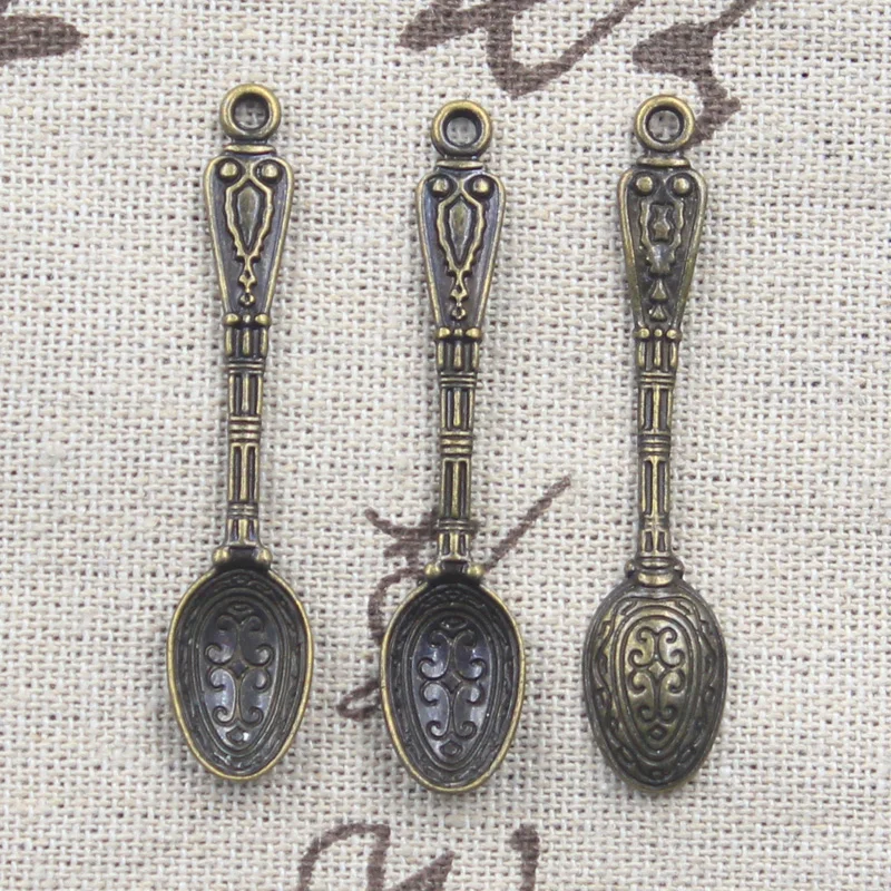 15pcs Charms Pattern Spoon 48x10mm Antique Bronze Silver Color Gold Color Plated Pendants Making DIY Handmade Tibetan Jewelry