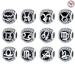 Twelve Constellation Beads 925 Sterling Silver Aquarius Leo Charm Beads Fit Original Bracelet Diy Jewelry Women Birthday Gifts