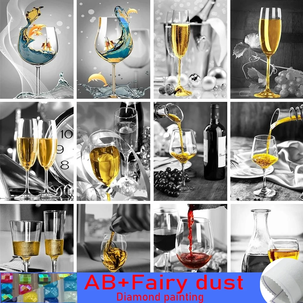 5D 120 colors AB Fairy Dust Diamond Painting Mosaic Wine Glass DIY Art Deco Personality Embroidery Restaurant Wall Decoration