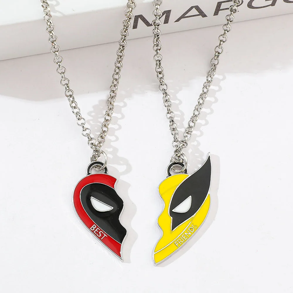 Llavero con colgante a juego de la película de Marvel, collar de Deadpool y Lobezno, mejores amigos, corazón dividido, accesorios para fanáticos, regalo, 2 piezas