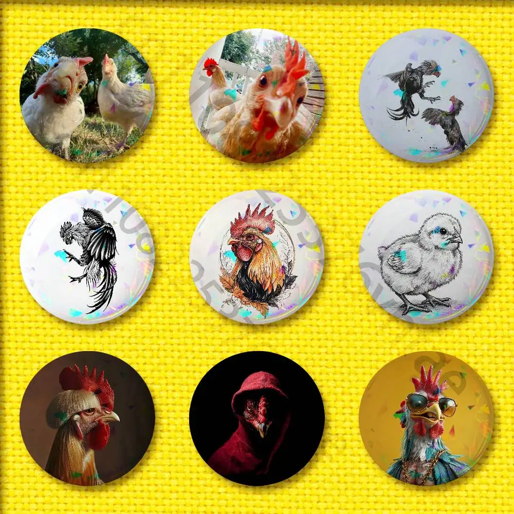 

Hen Rooster Fowl Chicken Badge For 75mm 25mm 32mm 44mm 58mm Round Pin Brooch Insignia Cover Hat Cap