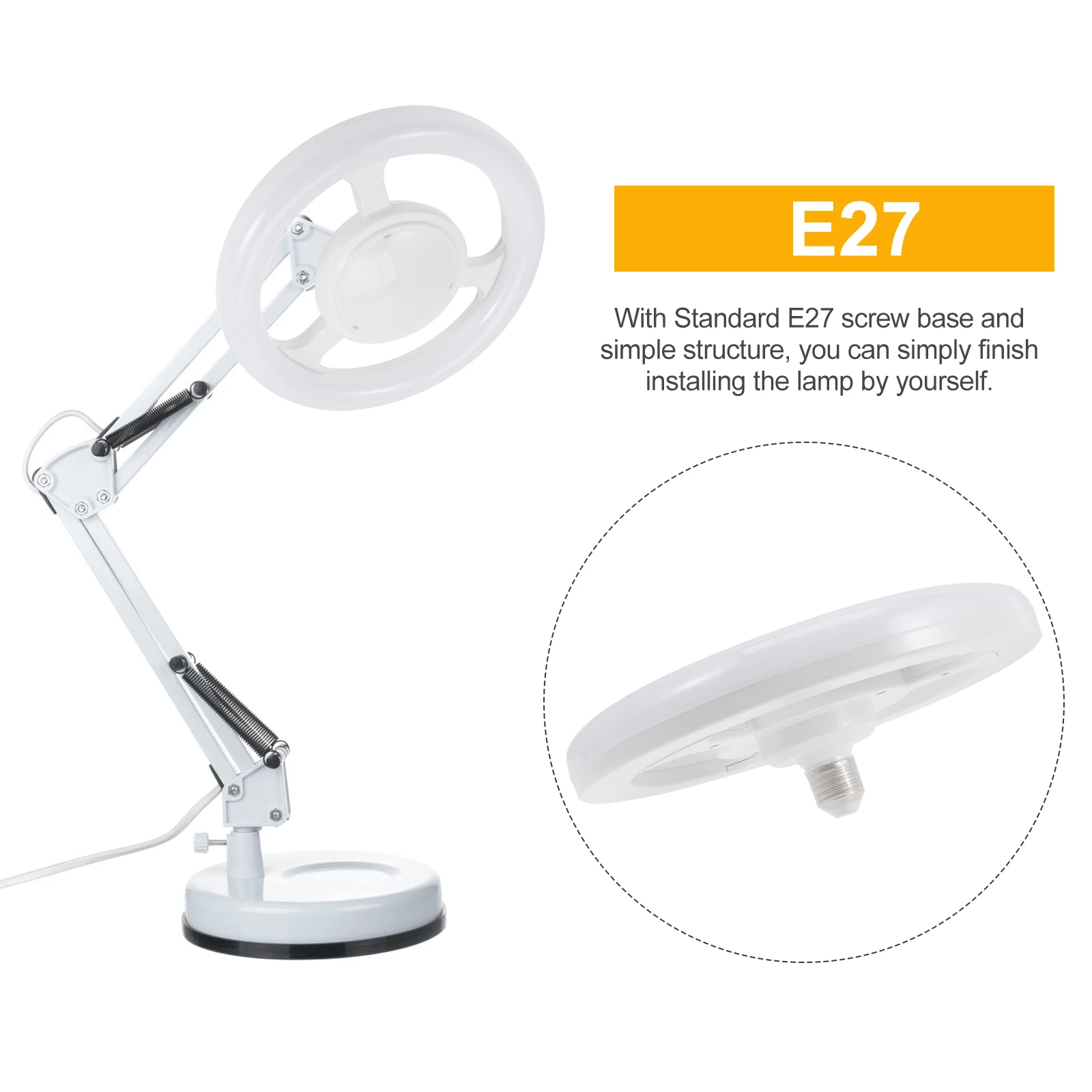 

LED Bulbs for Garage Working Lamp Black White Aluminum Round Large Area Lighting Energy Saving E27 Base Plastic Dustproof