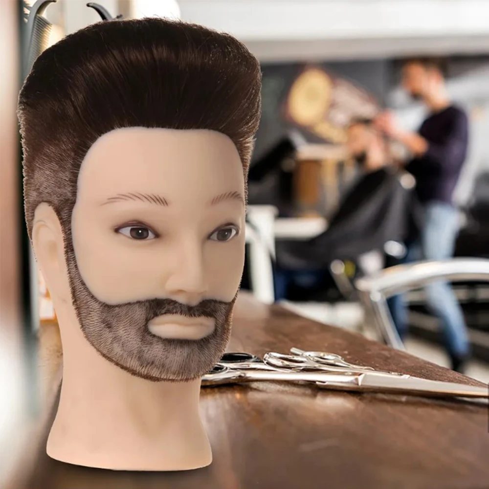 Male Mannequin Heads With 100% Synthetic Hair Brown For Practice Hairdresser Cosmetology Manikin Training Head For Hair Styling