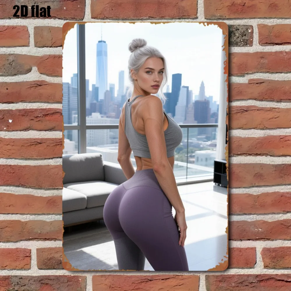 KEMIMOTO 8x12 Inch Vintage Metal Sign, Modern Cityscape & Fashion Fitness Wall Decor, Rustic Country Plaque for Home Gym Bar