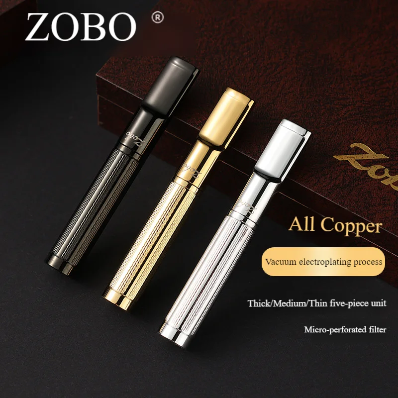 ZOBO Full Metal Premium Cigarette Holder Gift Box Father\'S Day Reusable Cleaning Reduce Tar Smoking Tobacco Filter Cigarette Lip